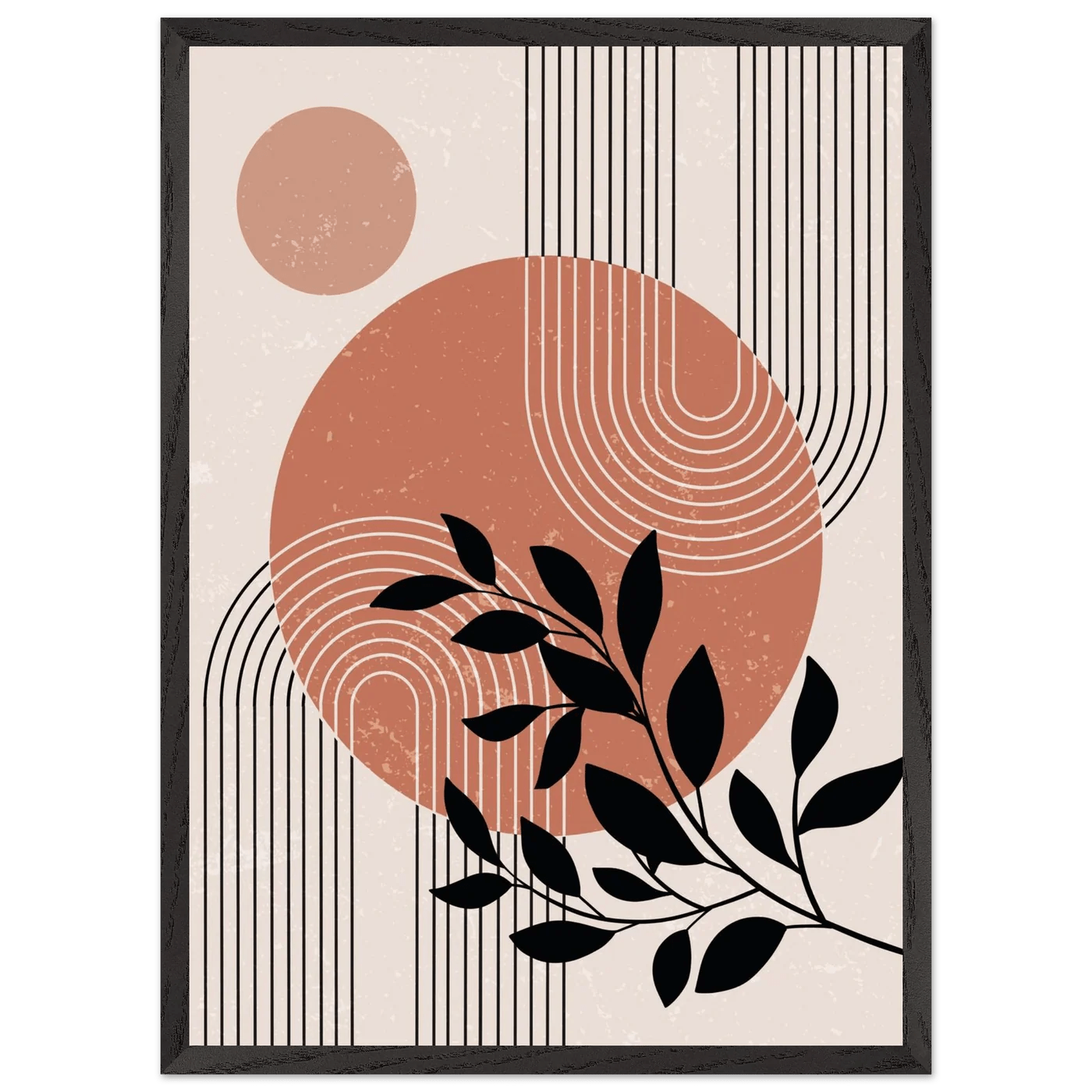 Tableau Minimaliste Soleil Terracotta & Feuillage Noir - La Maison Du Tableau