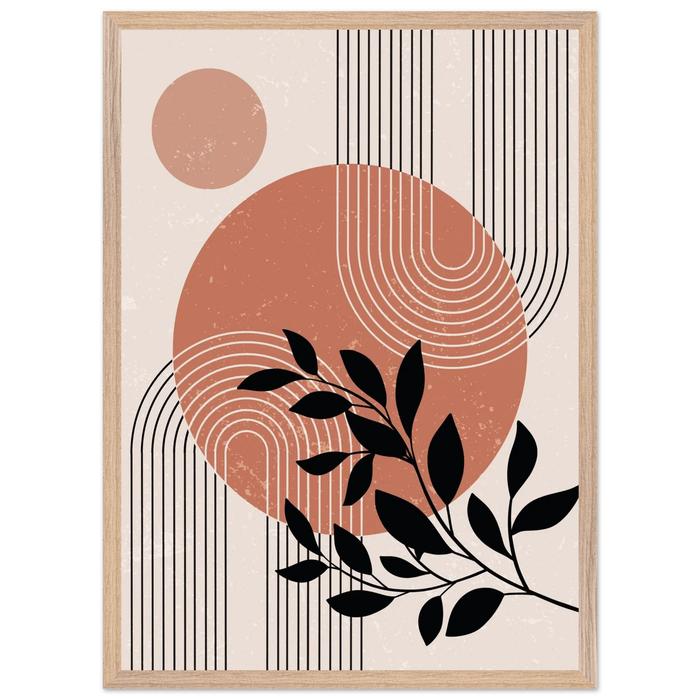 Tableau Minimaliste Soleil Terracotta & Feuillage Noir - La Maison Du Tableau