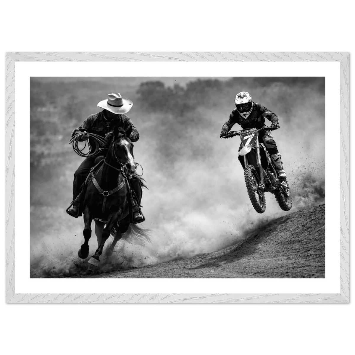 Tableau Noir et Blanc Course Western - La Maison Du Tableau