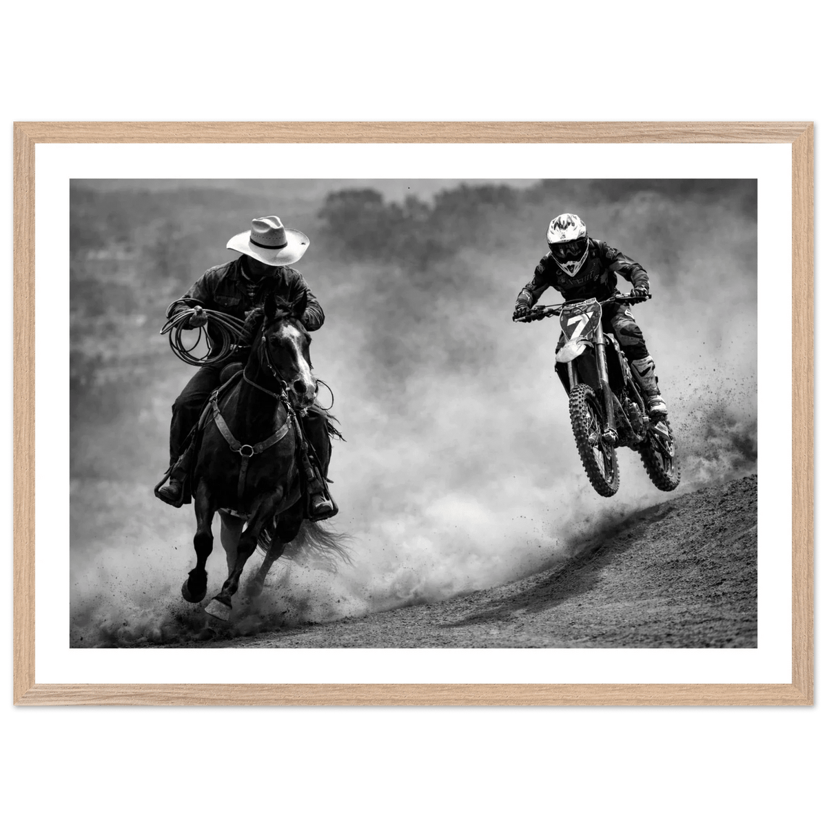 Tableau Noir et Blanc Course Western - La Maison Du Tableau