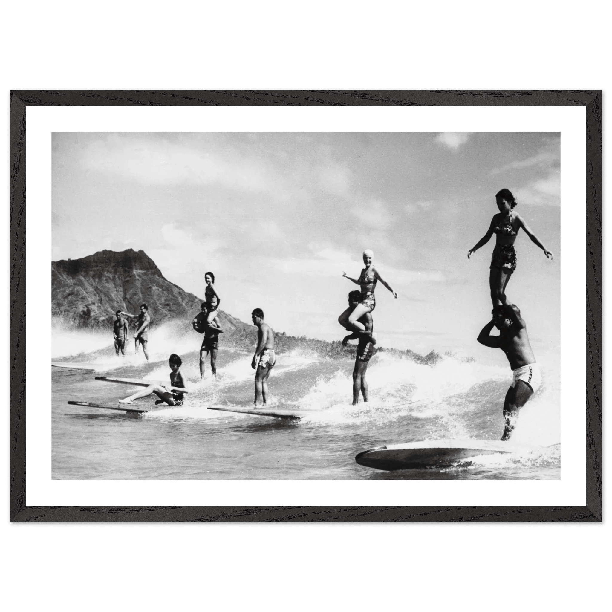 Tableau Noir et Blanc Surfeurs Hawaï - La Maison Du Tableau