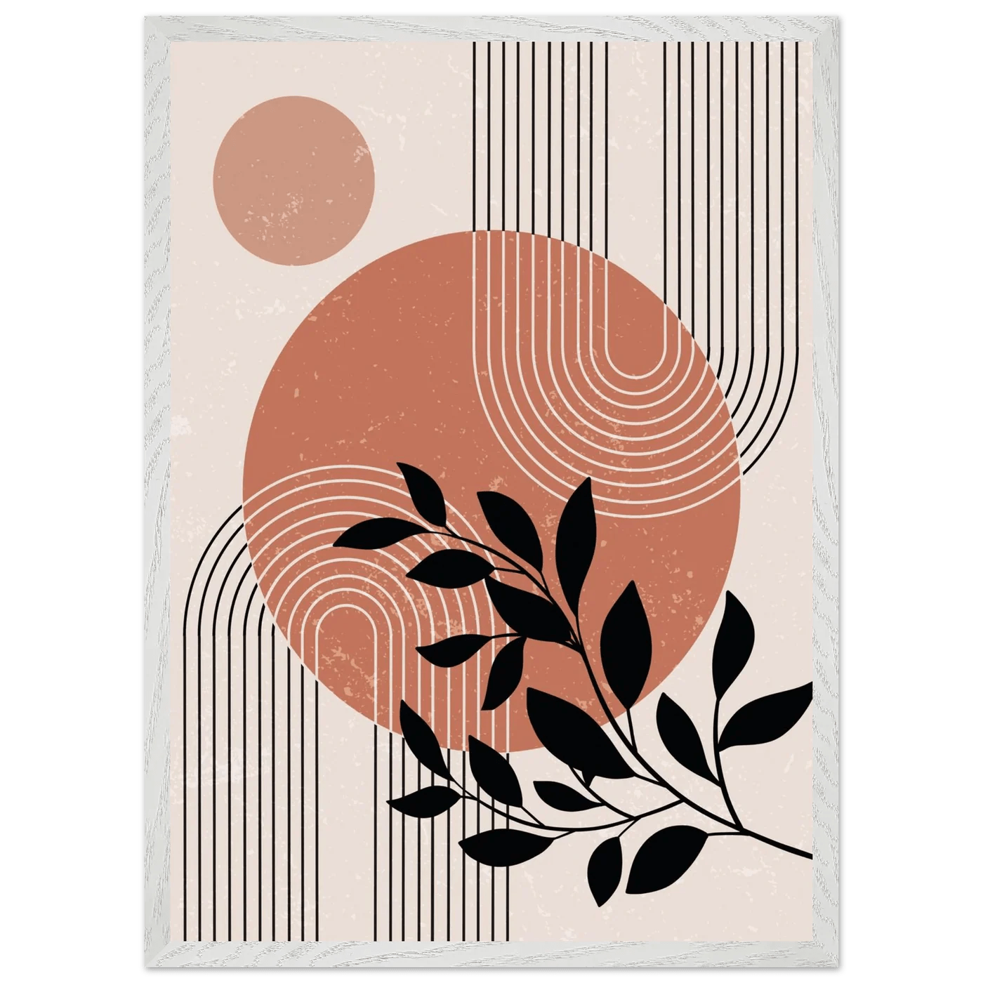 Tableau Minimaliste Soleil Terracotta & Feuillage Noir - La Maison Du Tableau