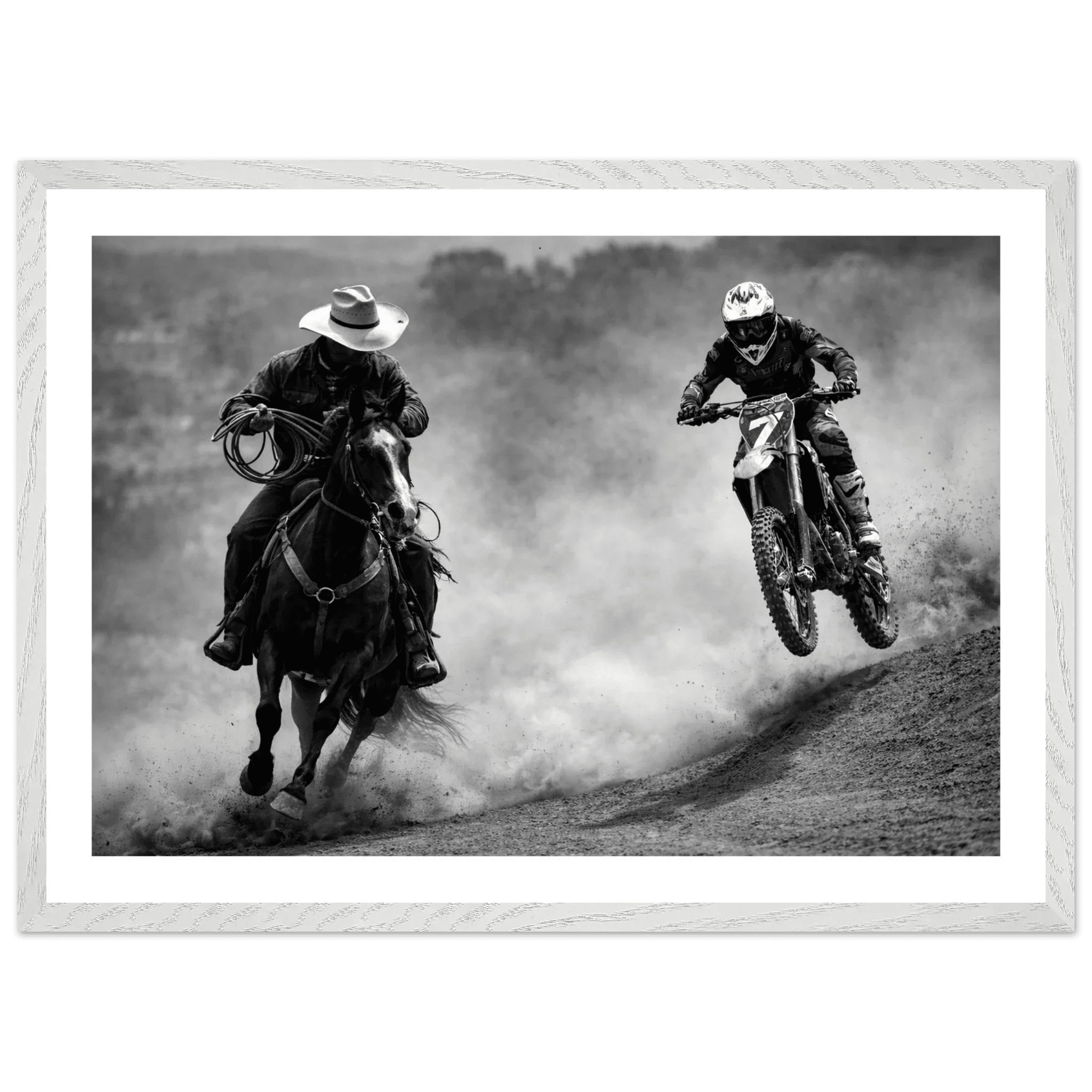 Tableau Noir et Blanc Course Western - La Maison Du Tableau