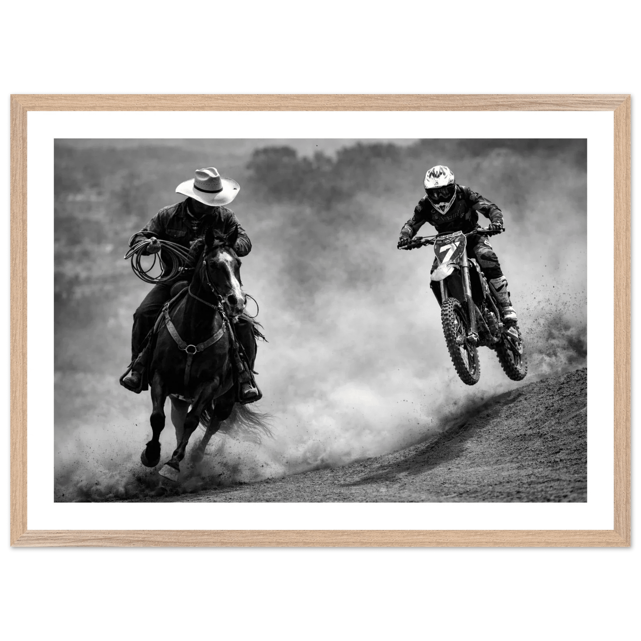 Tableau Noir et Blanc Course Western - La Maison Du Tableau