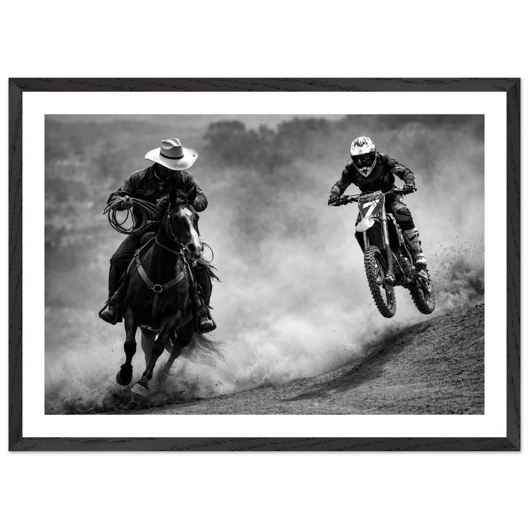 Tableau Noir et Blanc Course Western - La Maison Du Tableau