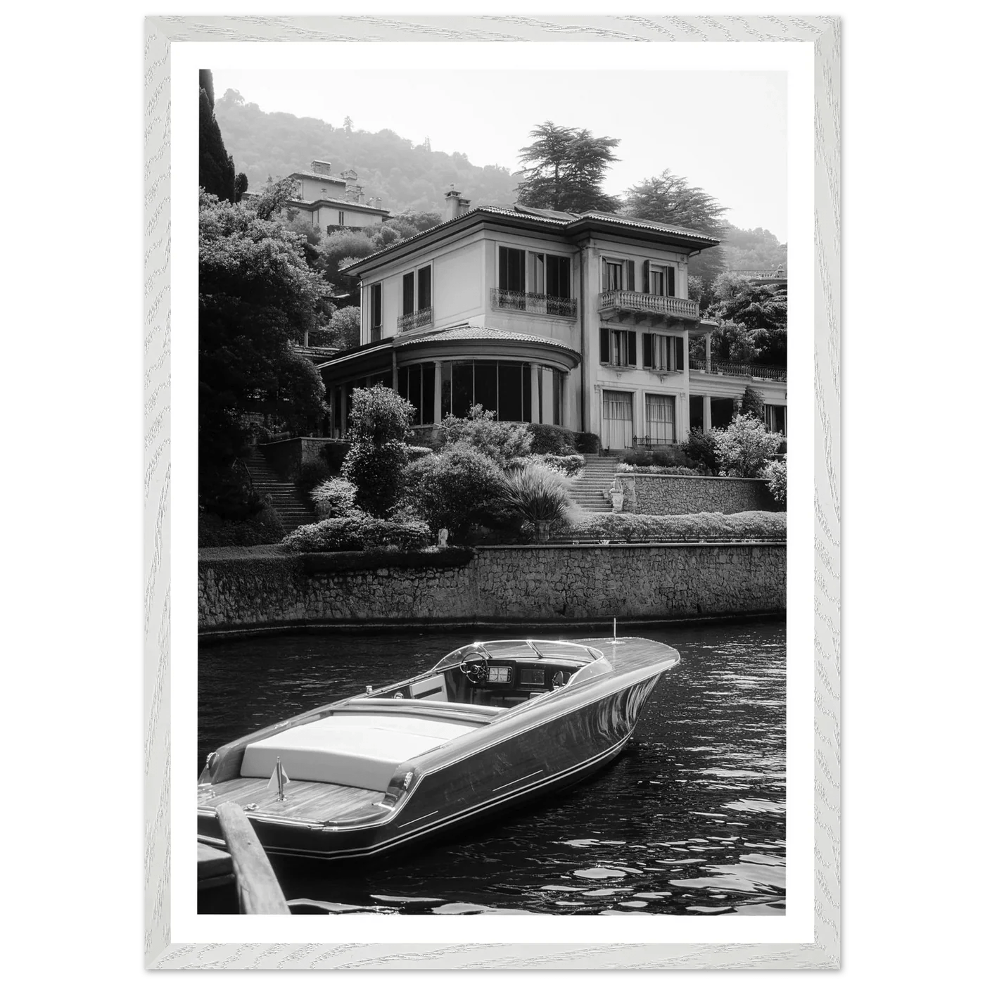 Tableau Noir et Blanc Lac de Côme Bateau - La Maison Du Tableau