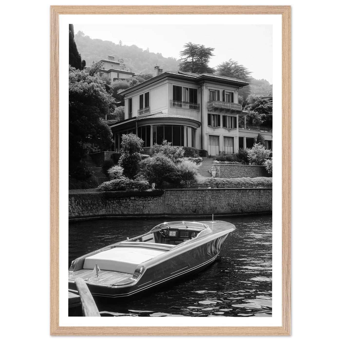 Tableau Noir et Blanc Lac de Côme Bateau - La Maison Du Tableau