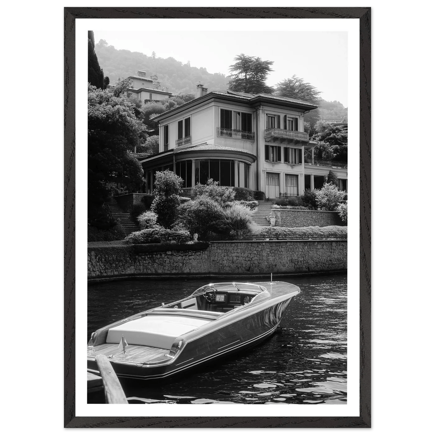 Tableau Noir et Blanc Lac de Côme Bateau - La Maison Du Tableau