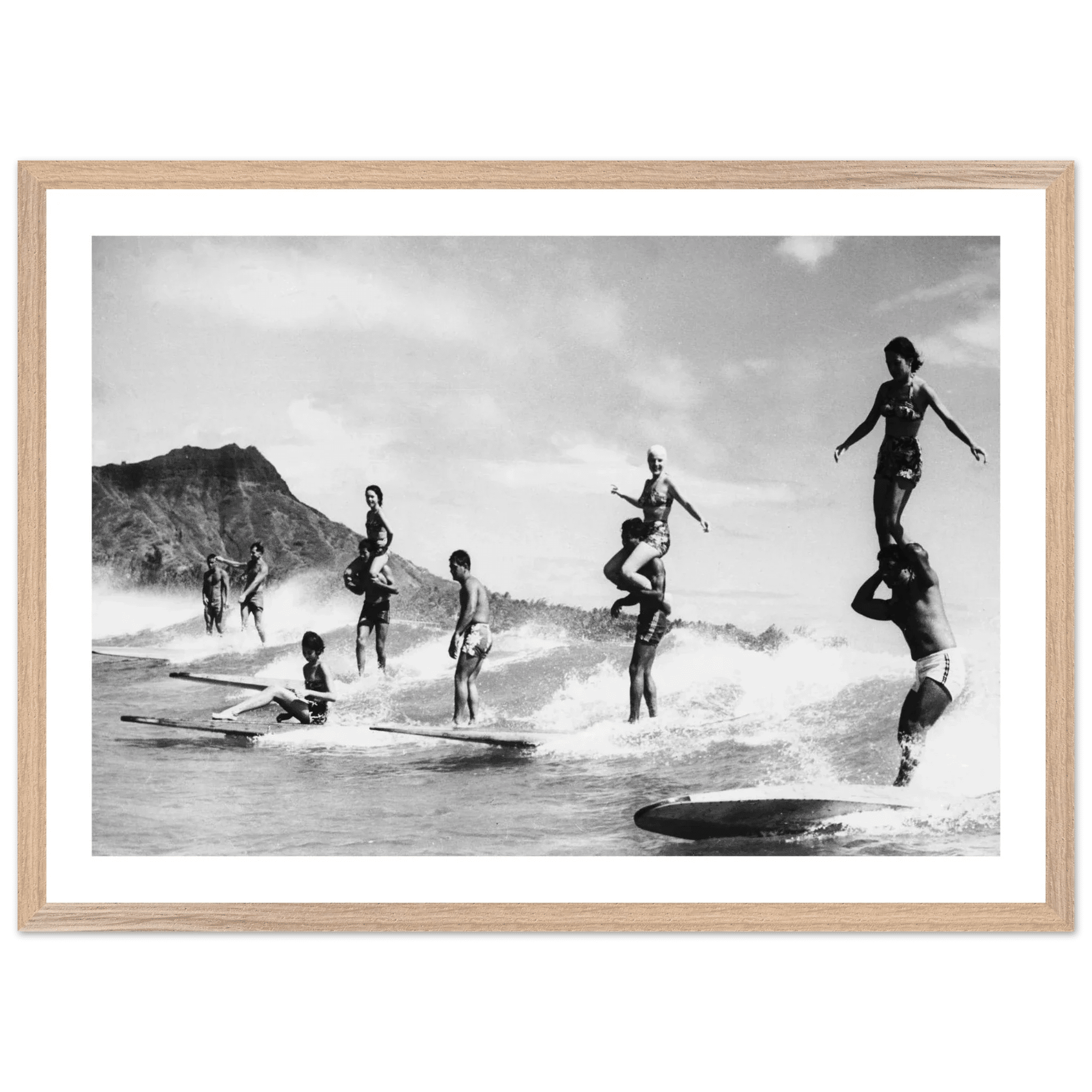 Tableau Noir et Blanc Surfeurs Hawaï - La Maison Du Tableau