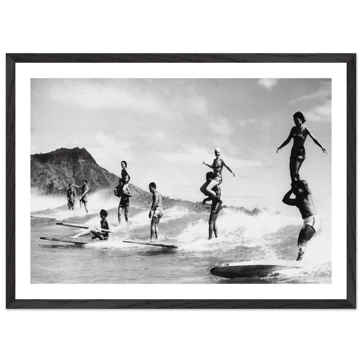Tableau Noir et Blanc Surfeurs Hawaï - La Maison Du Tableau