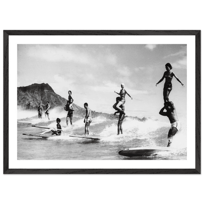 Tableau Noir et Blanc Surfeurs Hawaï - La Maison Du Tableau