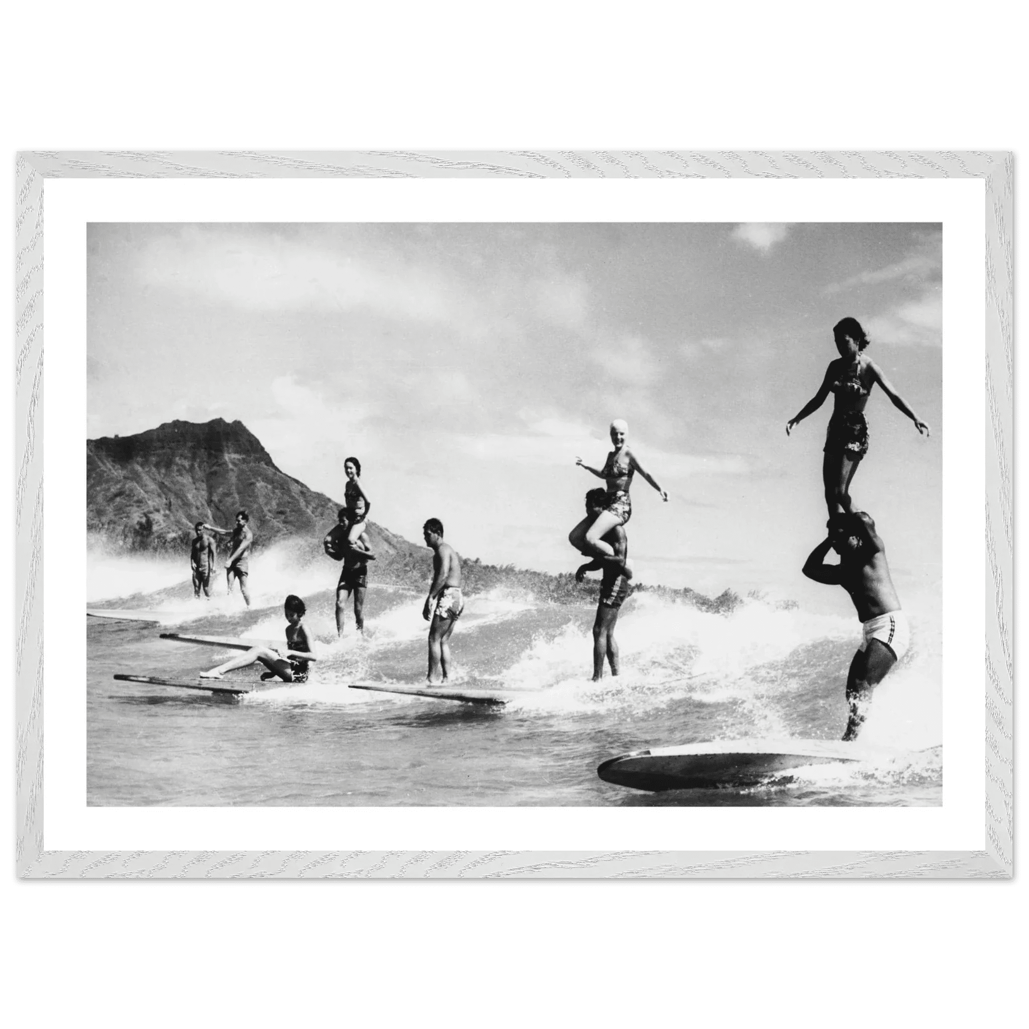 Tableau Noir et Blanc Surfeurs Hawaï - La Maison Du Tableau