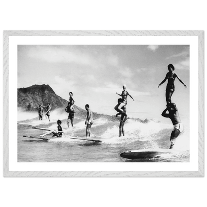Tableau Noir et Blanc Surfeurs Hawaï - La Maison Du Tableau