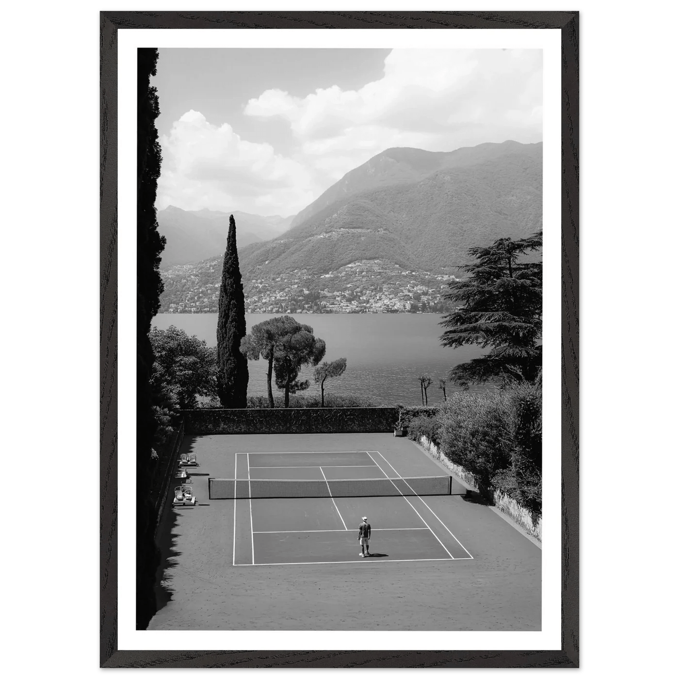 Tableau Noir et Blanc Tennis Lac de Côme - La Maison Du Tableau